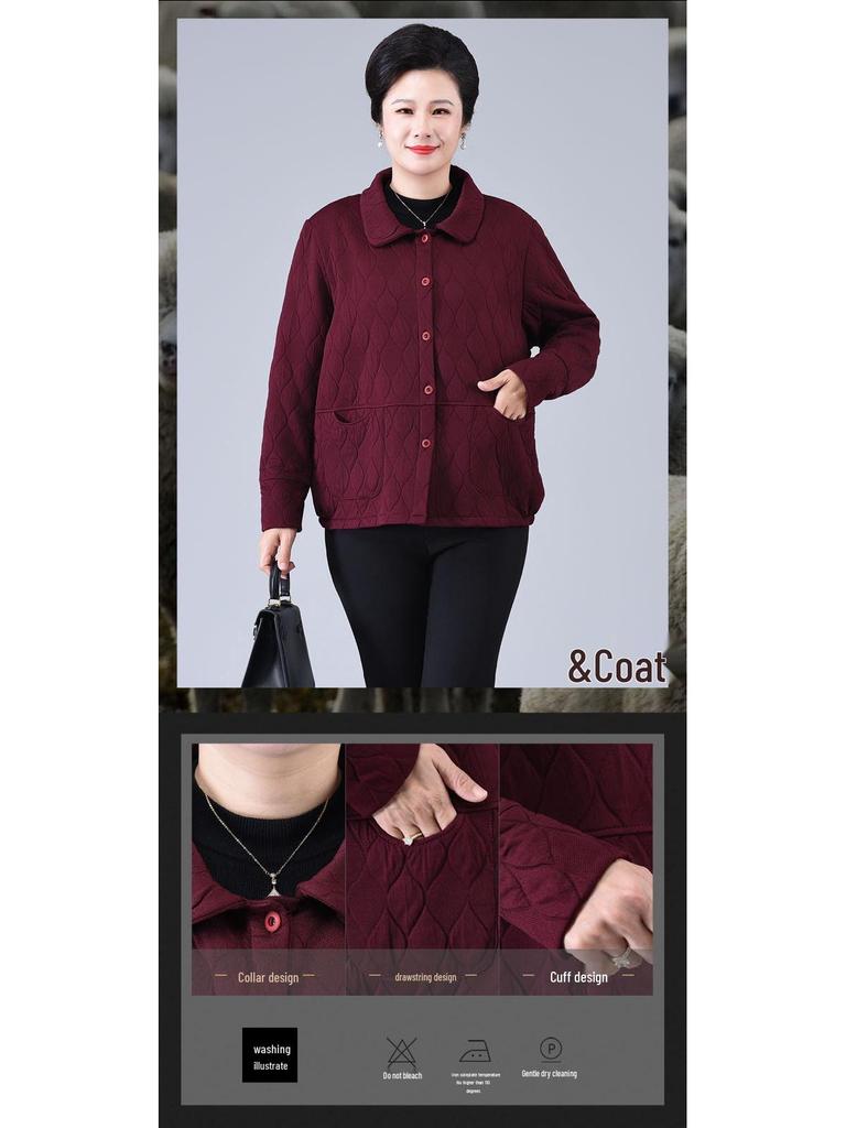 Plus Size Windbreaker for Middle-Aged and Elderly Women - Spring/Autumn Lapel Jacket