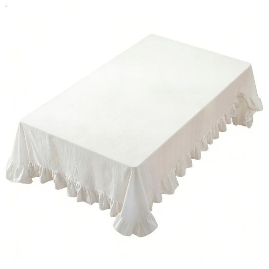 Solid Color Ruffled Tablecloth Rectangular Square Table Cover Dining Tablecloth for Farmhouse Kitchen Dining Room Patio Decoration