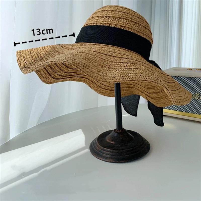 

202603-yaan ins chic summer wide brim grass vacation sun protection lady sun cap women leisure holiday beach hat head size 57cm бежевий