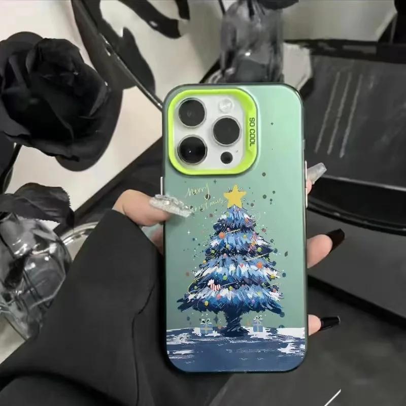 New Christmas Tree New Year Gift Phone Case For iPhone 15 14 11 12 13 Pro Max X XS XR 8 7 14 Plus Lens Protection Plating Cover