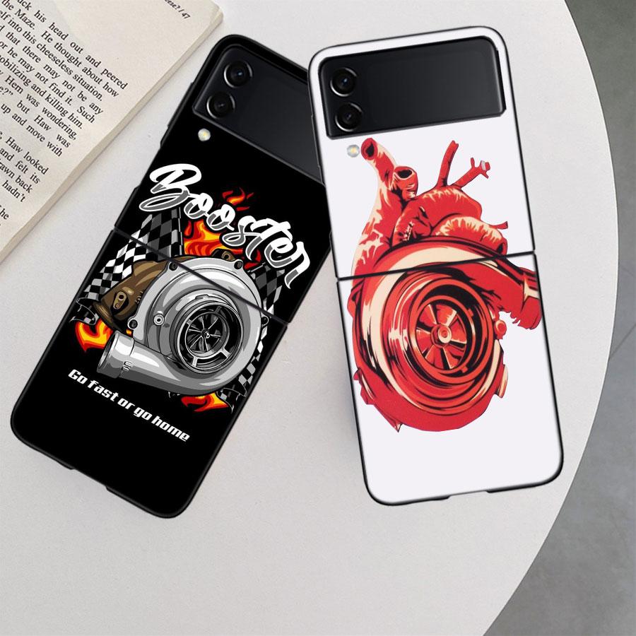 Car Parts Auto Mechanic Phone Case For Samsung Z Flip 7 6 5G Galaxy Z Flip 5 4 3 Black Hard Cell Cover Luxury PC Shell Coque