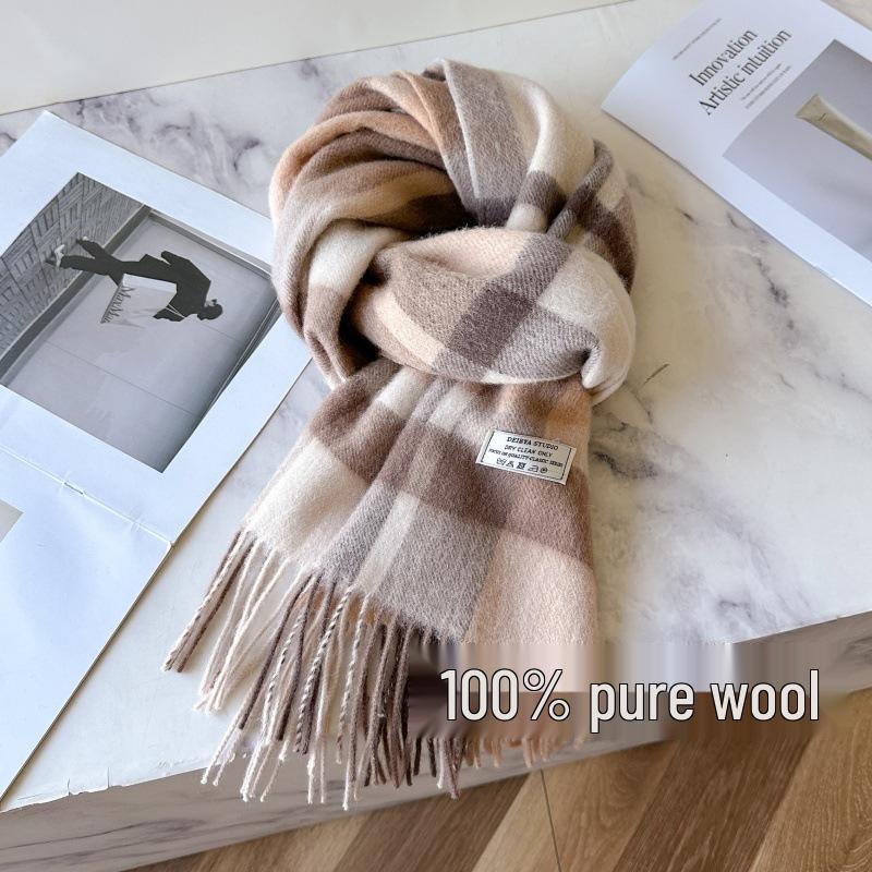 100% Reine Wolle Blauer Karoschal - Warmer, Vielseitiger Halswärmer für den Winter