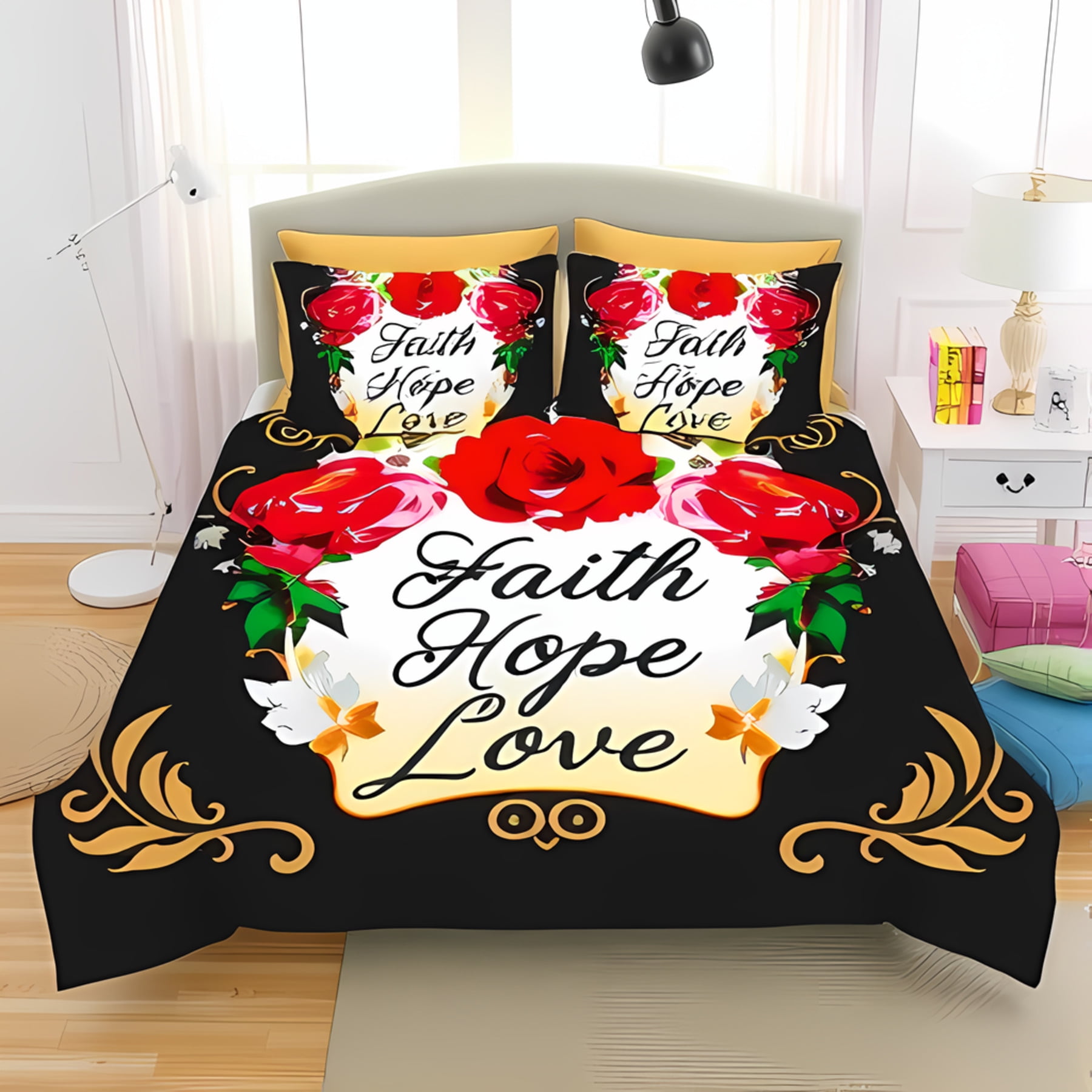 

Vibrant Love Beding Set Dep Blue Soft Duvet Cover featuring Red Heart Design Cozy Romantic Bedrom Decor Suitable Children Kids Adult Peoples 120*200cm Single