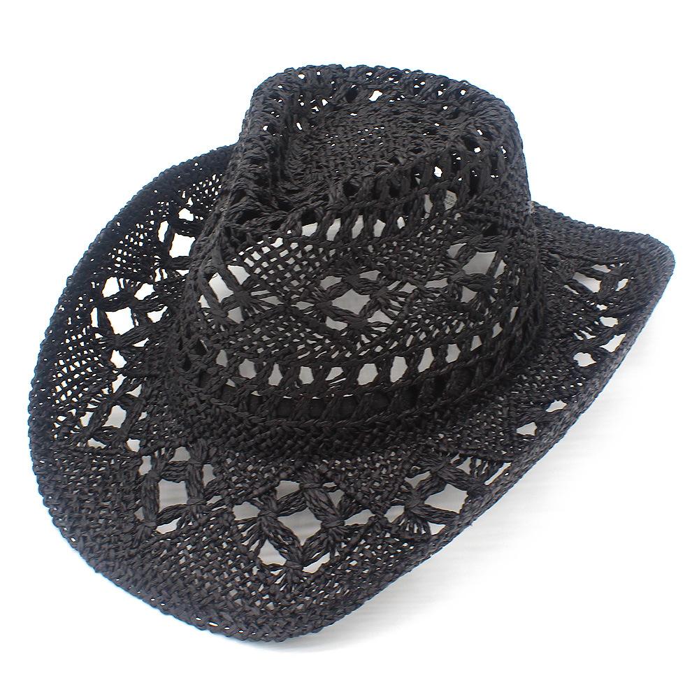 European and American Style Hand-woven Hollow Cowboy Hat Spring and Summer Girls Travel Sunshade Straw Hat Fashion Versatile Vacation Hat