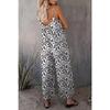 Summer Casual Beach Leopard Jumpsuit Women Spaghetti Strap Print Rompers Loose Pocket Sleeveless Jumpsuits