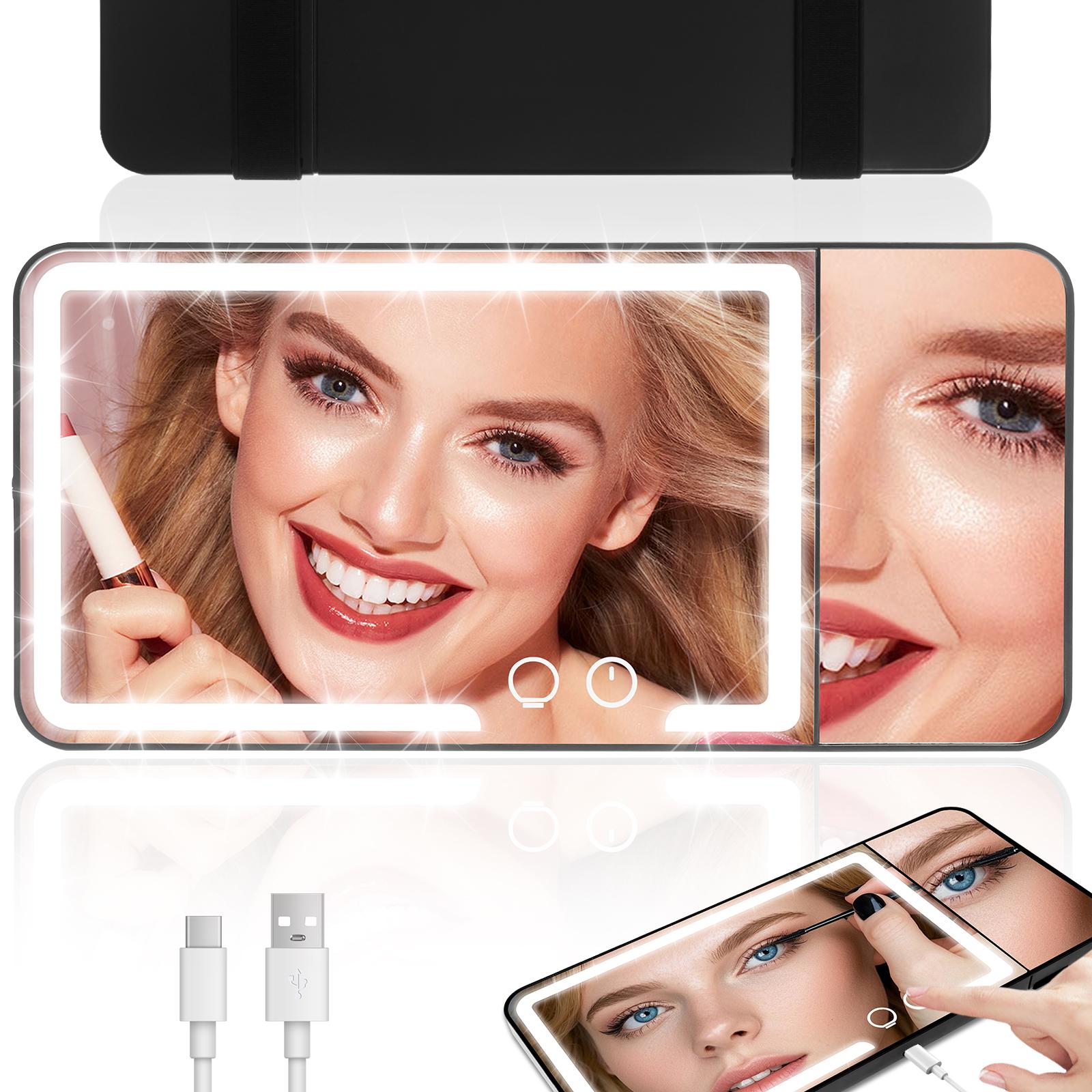 Car Sun Visor Vanity Mirror with 3X Magnification LED Light Up Makeup Mirror Rechargeable 3 Colors Light Mirrors for Sun Visor