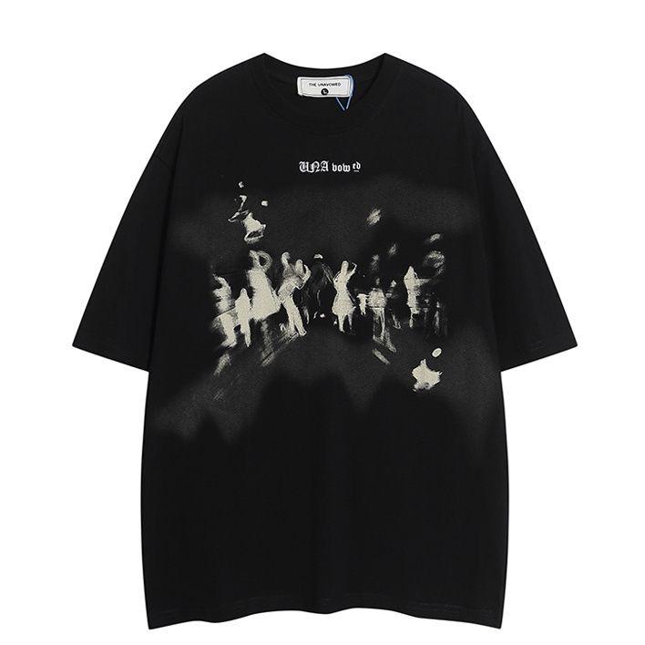 Streetwear Dancing Shadows Graphic T-Shirt Cotton Tshirt Unisex Tops Tees Summer Short Sleeves T Shirt