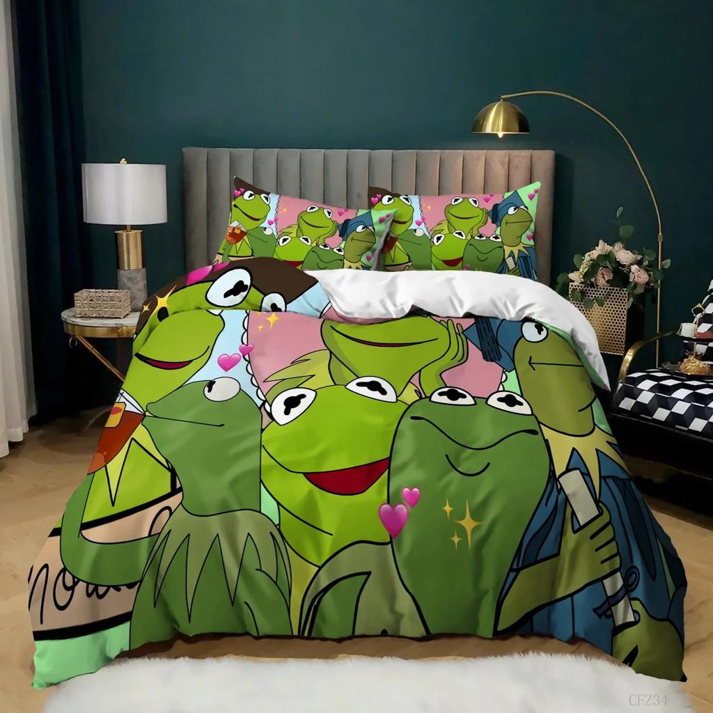 Frog Soft Duvet Cover Set Quen Sized Dimensions Funy Frog Tropical Amphibian Beding Set for Kid Tropical Nature Animal Comfortable Quilt Cover Warm