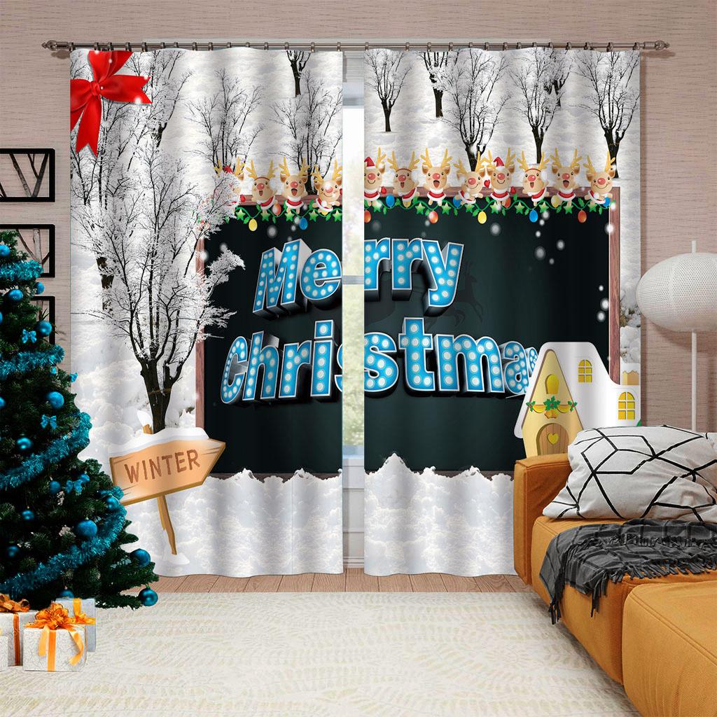3D Printed Cheap Christmas Home Decoration Shade Curtains Red Balloon Festive Holiday Living Room Bedroom Decorative Curtains