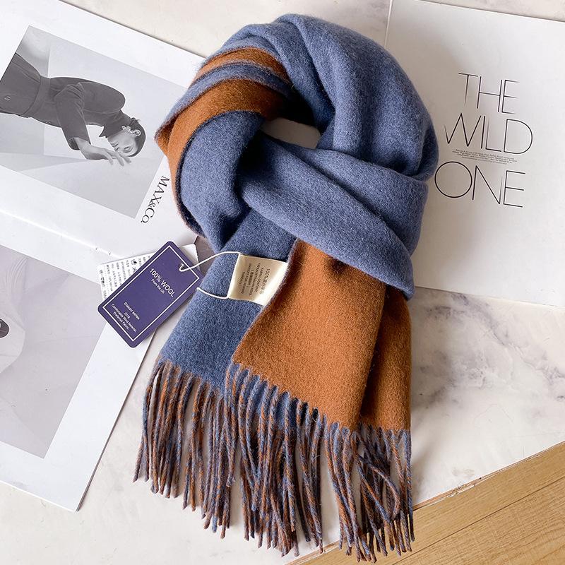 100 pure wool scarves for men's autumn and winter gray double-sided high-end gift boyfriend men's cashmere shawl
