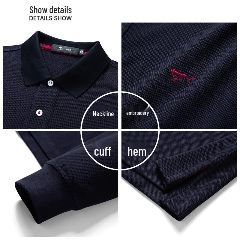 Qipilang Men's 100% Cotton Business Casual Long-Sleeve Polo Shirt
