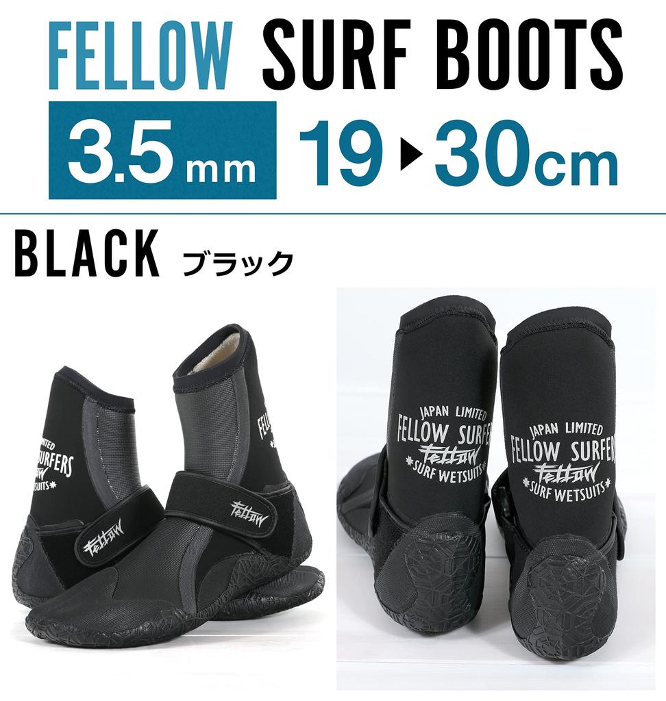 FELLOW Surf and Japanese Size 28cm Boots, 3.5mm Thick, Warm, Fleece-Lined, Men's, Women's, Juniors, Standard, Winter, Surfing, Wetsuit, Black,