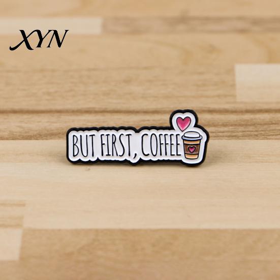 Coffee Lover Brooch Pin, Slogan Design Brooch, Thickened Zinc Alloy Badge, Enamel Paint Stable Buckle Pins for Clothes Hats Backpacks Pin