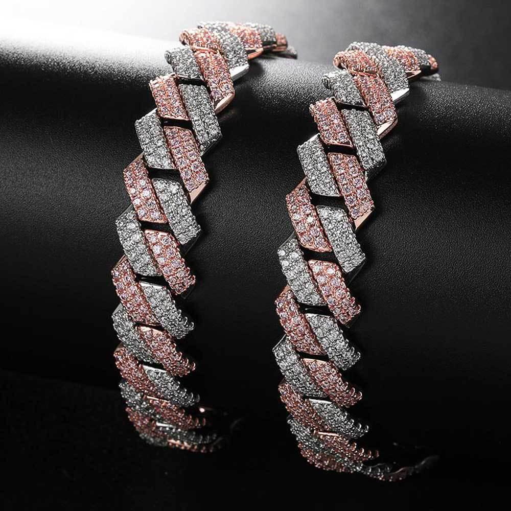 14mm Diamantový kubánský řetízek Zirkonový náramek: Evropský a americký hip-hopový styl, trendy pánský barový náramek