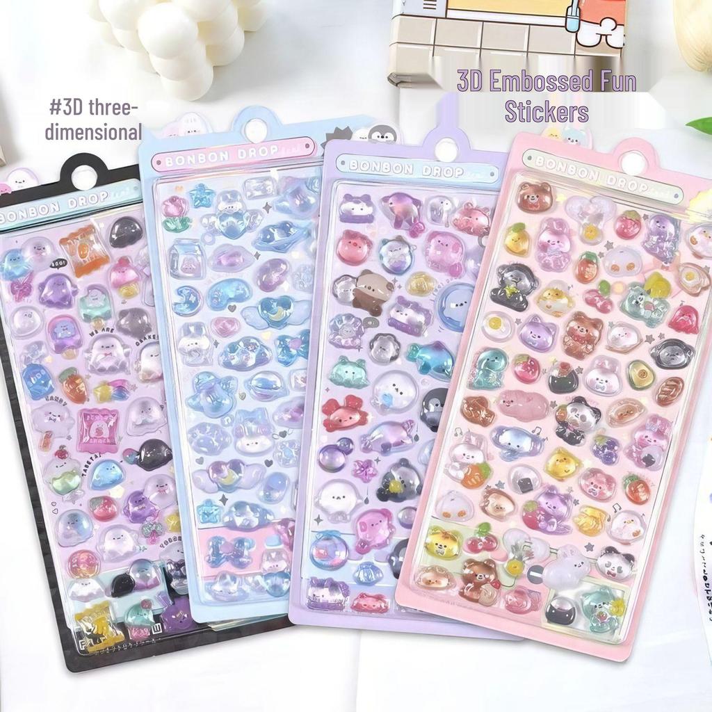 3D Crystal Cartoon Bubble Stickers for Kids Journals