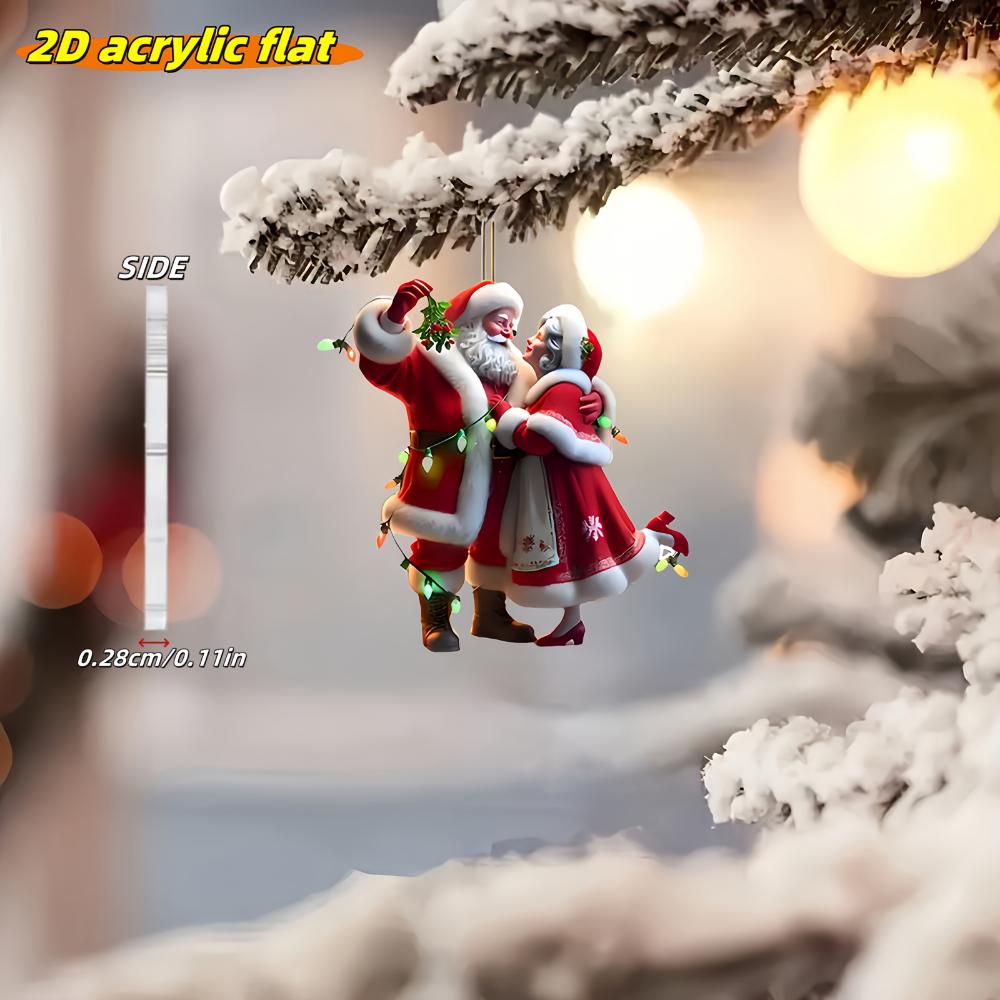 Padrão plano 2D de Papai Noel decoração de feriado pingente para espelho retrovisor de carro chaveiro pingente para mochila presente de aniversário pingente para árvore de Natal