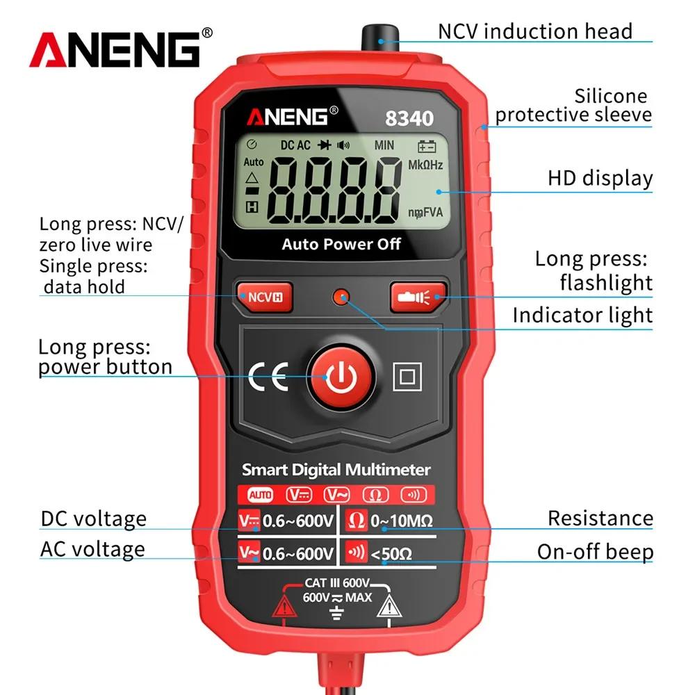 Portable ANENG 8340 Digital Multimeter Anti-Burn Tester 1999 Counts Intelligent AC/DC Voltage Voltmeter Ohm Meter Resistance NCV High precision tools