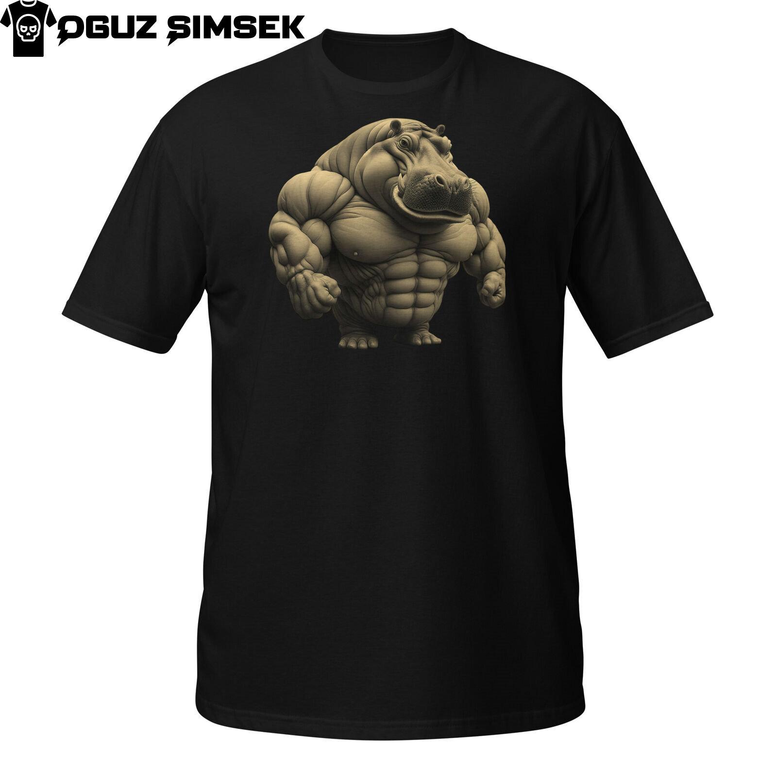 Muscular Bodybuilder Hippo Graphic Unisex T-Shirt Mens Womens Tees Top | Short Sleeve Tee 3XL