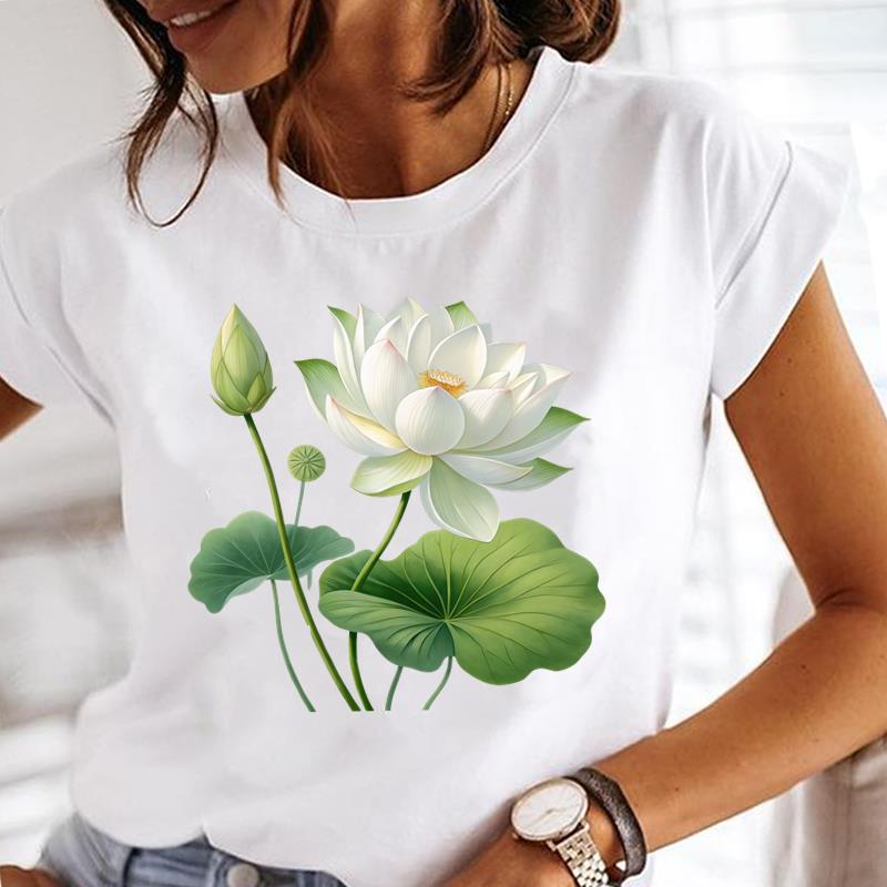 (Asian Size) Women Lady Female Top Printed Tee Summer Clothing Flower Sweet Trend Casual T Shirt Fashion Graphic Short Sleeve T-shirts