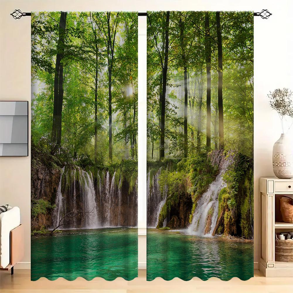 2PC Home Shulin Waterfall Curtains With Landscape Background And Pole Pocket Curtains, Kitchen, Coffee Shop, Living Room, Bacony