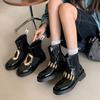Metall Große Schnalle Plateau Leder Damen Kurzstiefel Chelsea Boots Damen Schwarz Britisch Martin Stiefel