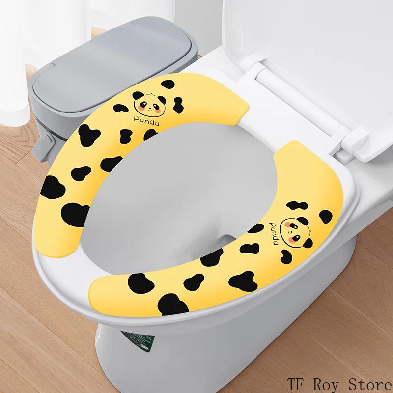 

Мультфільм панда туалет наклейка килимок для унітазу багаторазові миючі туалетні липкі сидіння килимок для ванної кімнати підігрів сидіння кришка універсальна жовтий