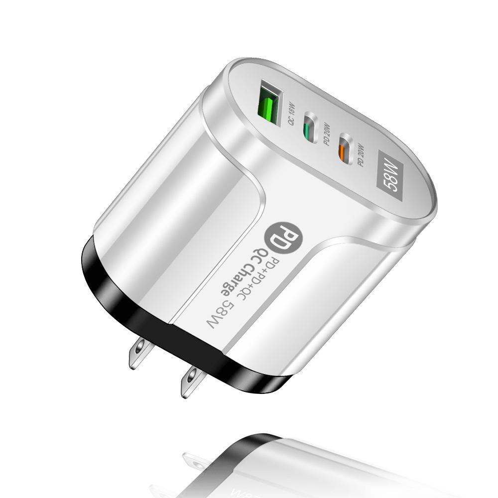 58W Dual Fast Charger: 2PD + QC3.0 for EU/US/UK/AU Plugs