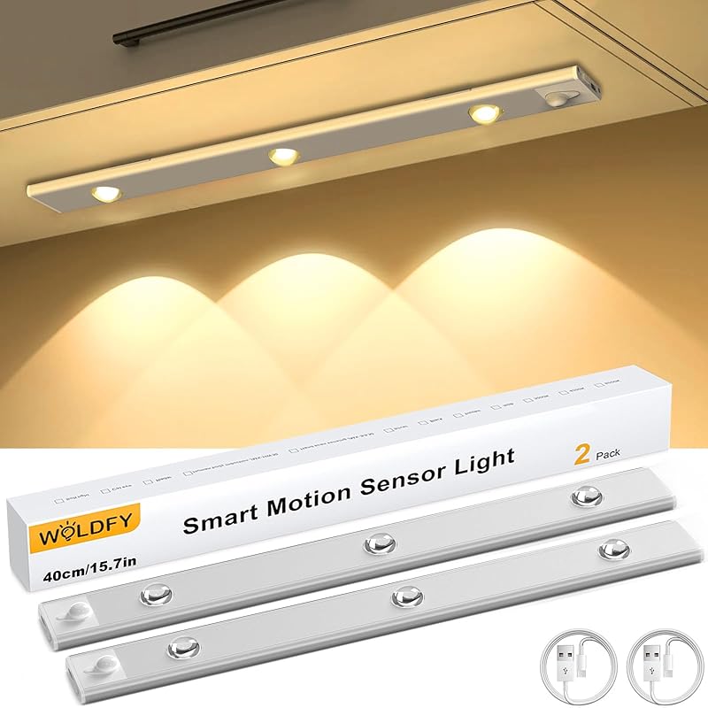 3 Color Tempers Dimmable Under Cabinet Lights Wireless[2 Pack], Rechargeable LED Motion Sensor Lighting Indoor, Magnetic Closet Lights (Silver-2