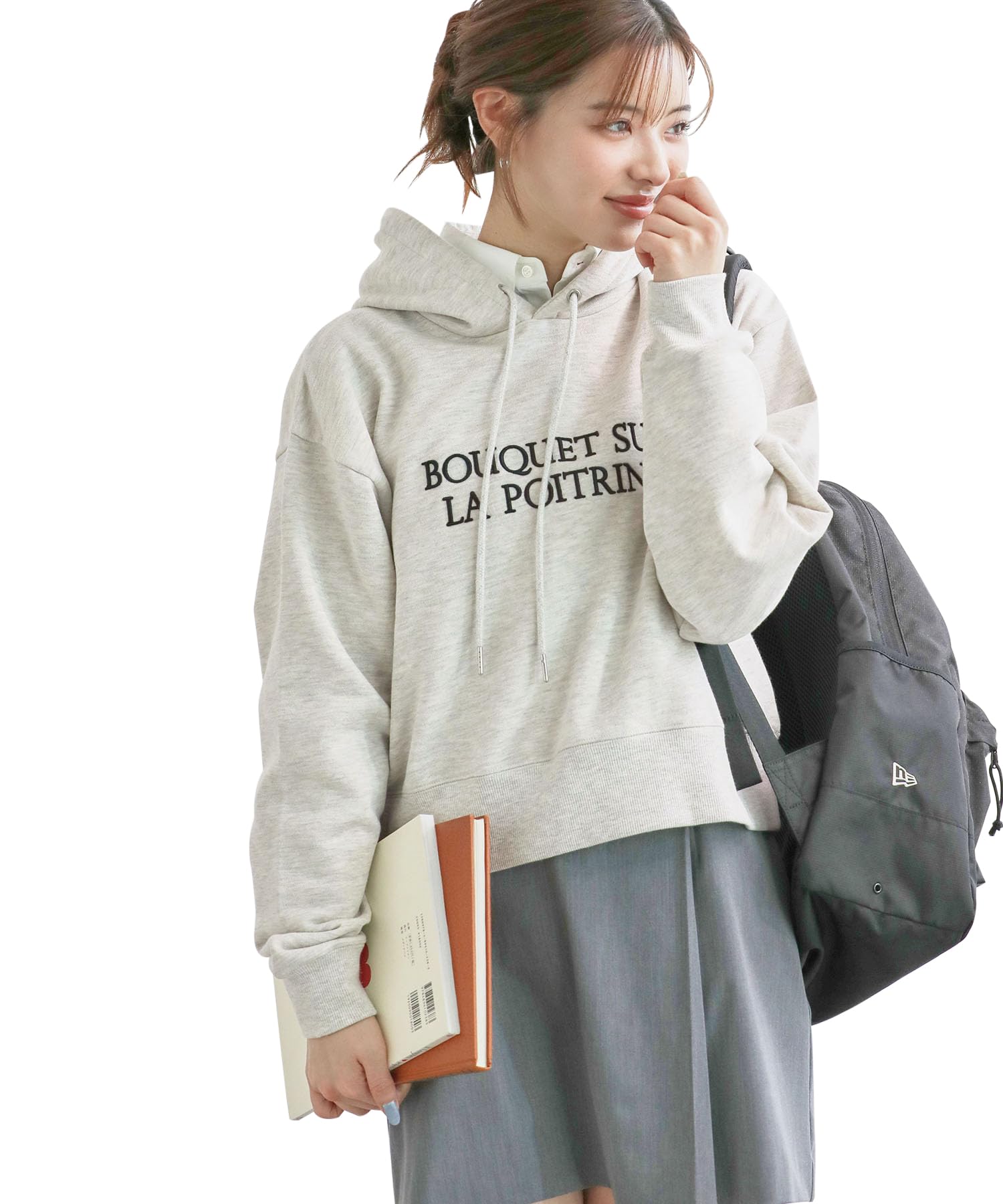 

Укороченное флисовое худи ROPE PICNIC с вышивкой логотипа, серое, женское, GDM14310, (09)