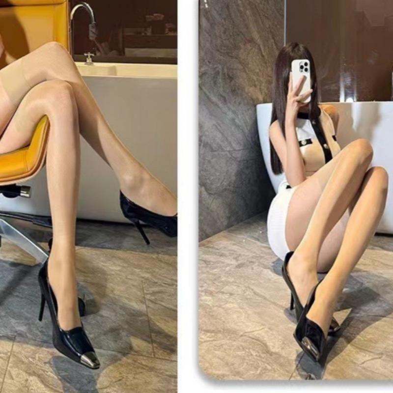 

Розовые эротические чулки для женщин, высокие носки, слегка блестящие, выше колена, чулочно-носочные изделия, черные, белые, сексуальные чулки, medias de mujer one size зелёный