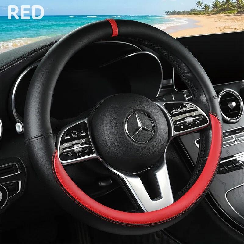 Napa Leather Steering Wheel Cover Non-Slip Inside, Universal 15 Inch for Car, All Season & Wear-Resistant