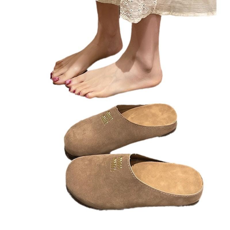 2025 Spring New Bag Head Half Slippers Women's One-pedal Casual Shoes Inner Height Increase Low-heeled Women's Shoes