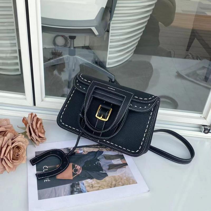 New Lychee Pattern Head Layer Togo Leather Hand Sewn Coarse Thread Horseshoe Bag Handheld Crossbody Leather Women's Bag