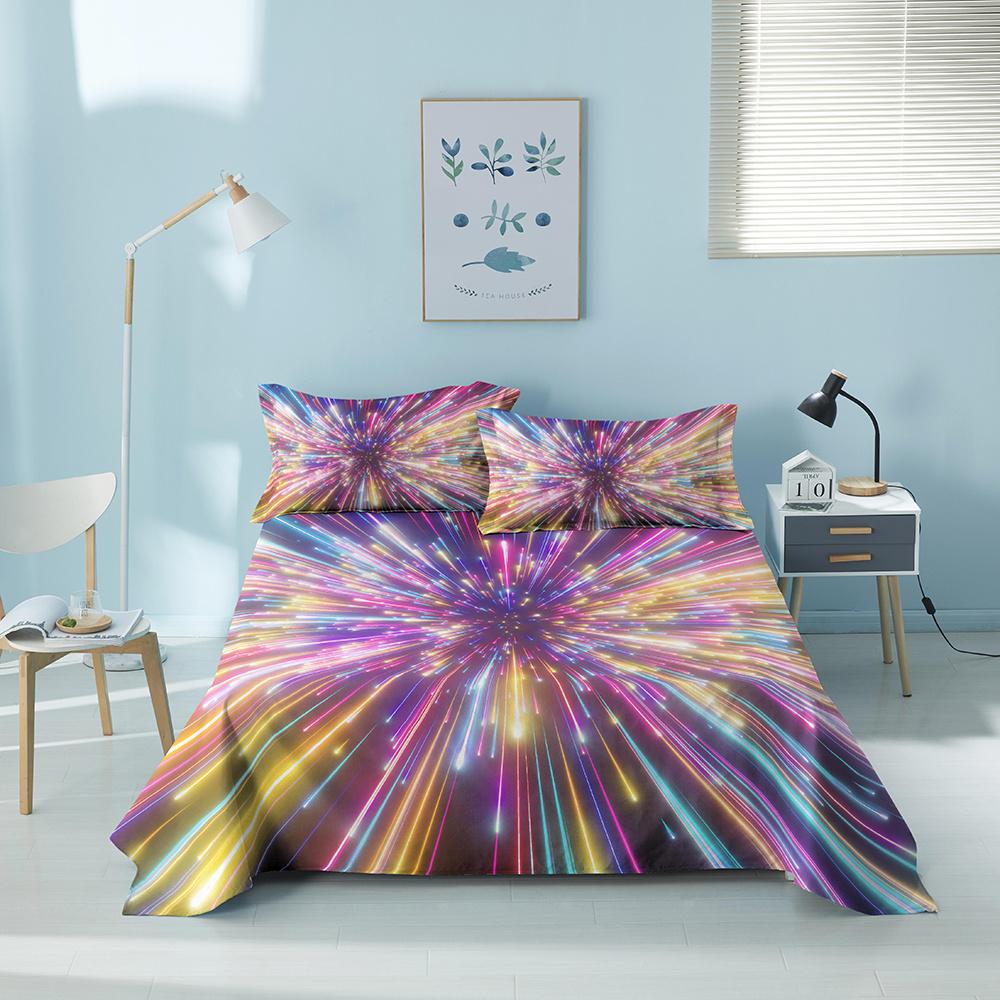 Colorful Geometric Bed Flat Sheet Printed Galaxy Bed Sheet Set With Pillowcase For Bedroom Luxury Queen King Honeycomb Bedspread