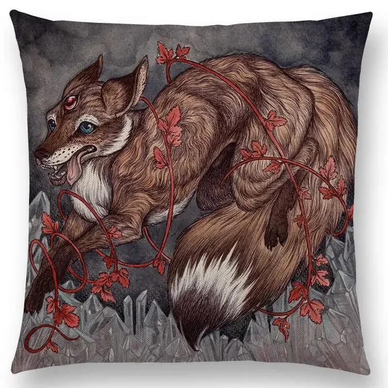 Dark Creatures Mysterious Mythical Beasts Sofa Pillow Case Cat Deer Bird Fox Tiger Snake Cushion Cover