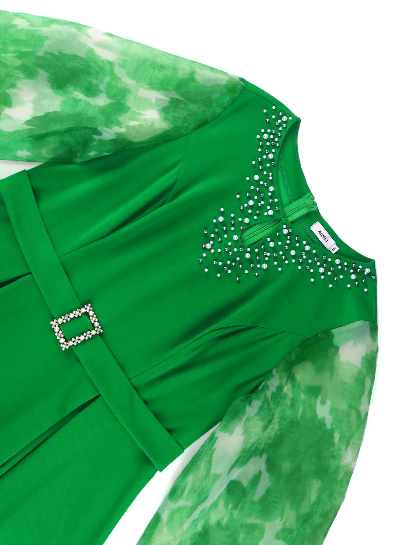 AOMEI зеленое платье А-силуэта с круглым вырезом — фото 5