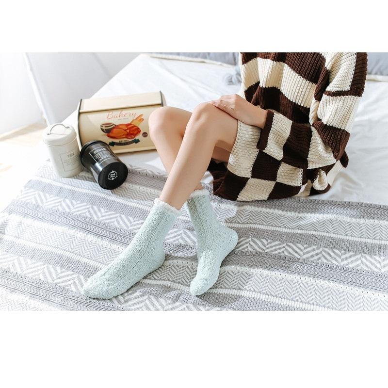 7 Pairs Solid Color Autumn Winter Coral Velvet Pink Socks Women Warm Thickened Sleep Floor Socks for Ladies