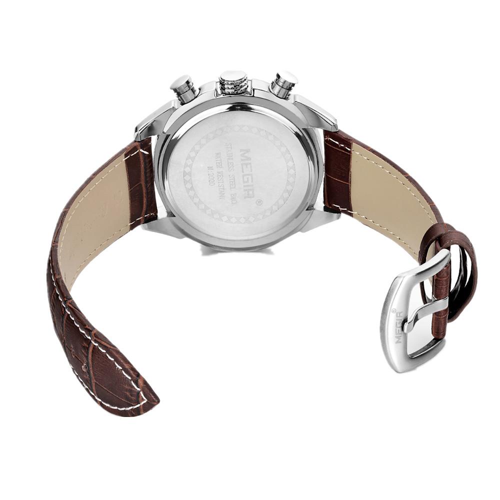 MEGIR Brand Fashion Sport Watch for Men 47MM Big Dial Clock Waterproof Casual Quartz Wristwatch Leather Strap Chronograph 2020