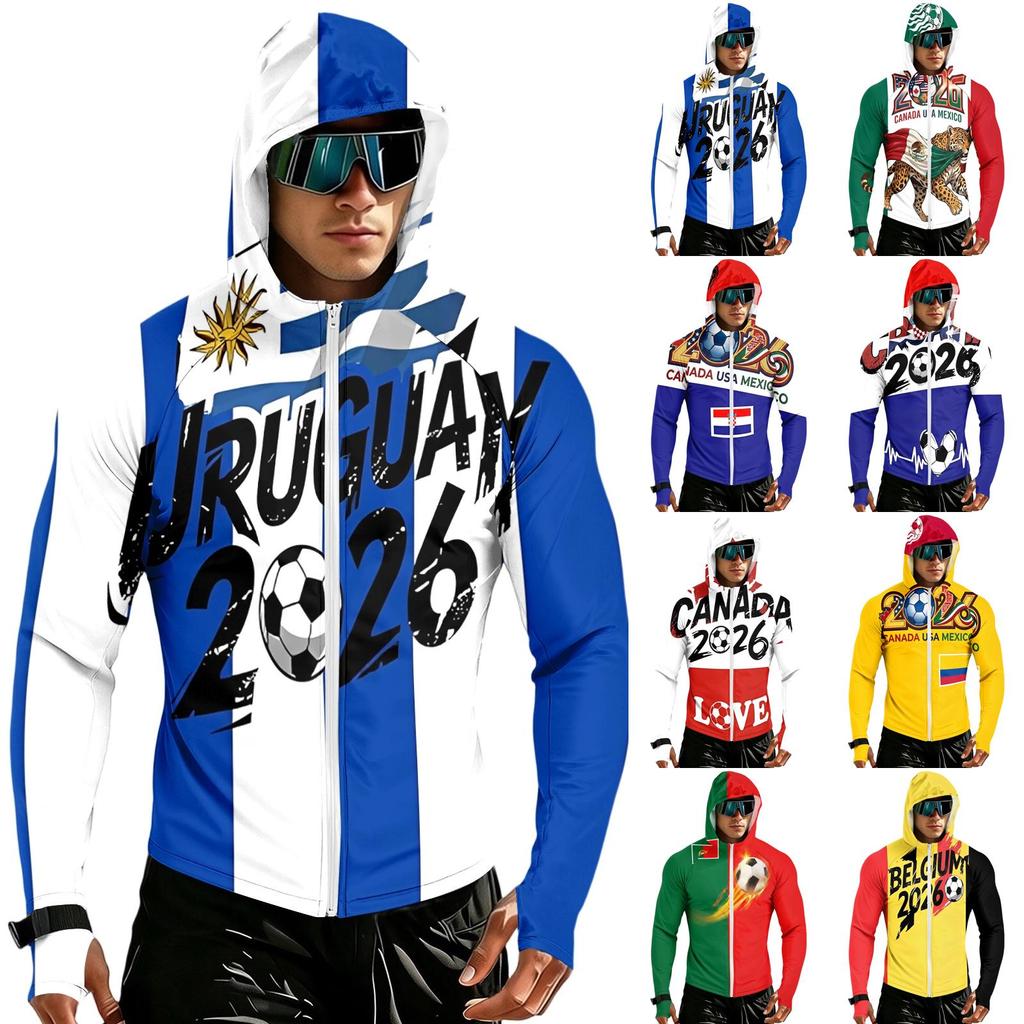 Men's Raglan Hooded Long Sleeve Jacket, Lightweight Casual Soccer Print Coat - Outdoor Sports, Travel, Daily Wear, Versatile Breathable Soft Jacket
