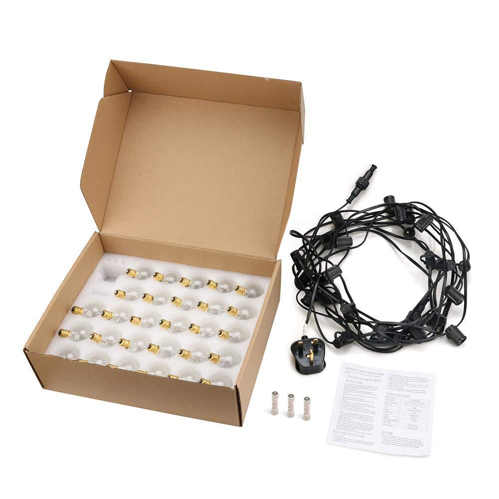 UK/US Standard G40 String Lights, 25 Clear Tungsten Filament, 220V, Indoor/Outdoor Decorative Lighting for Weddings and Christmas