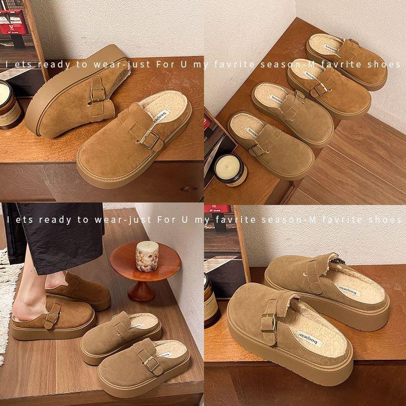 Increase the height with one pedal, lazy bag head, half-towed cotton slippers, thick-soled towed women's outer wear, winter new models