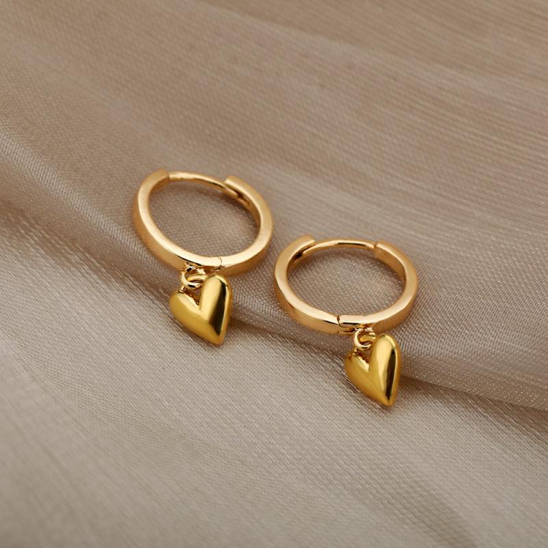 Women's Shape Earrings Gold Plated Copper with  Heart Zircon Minimalist Geometric Jewelry Set Dangle Earrings for Daily Wear