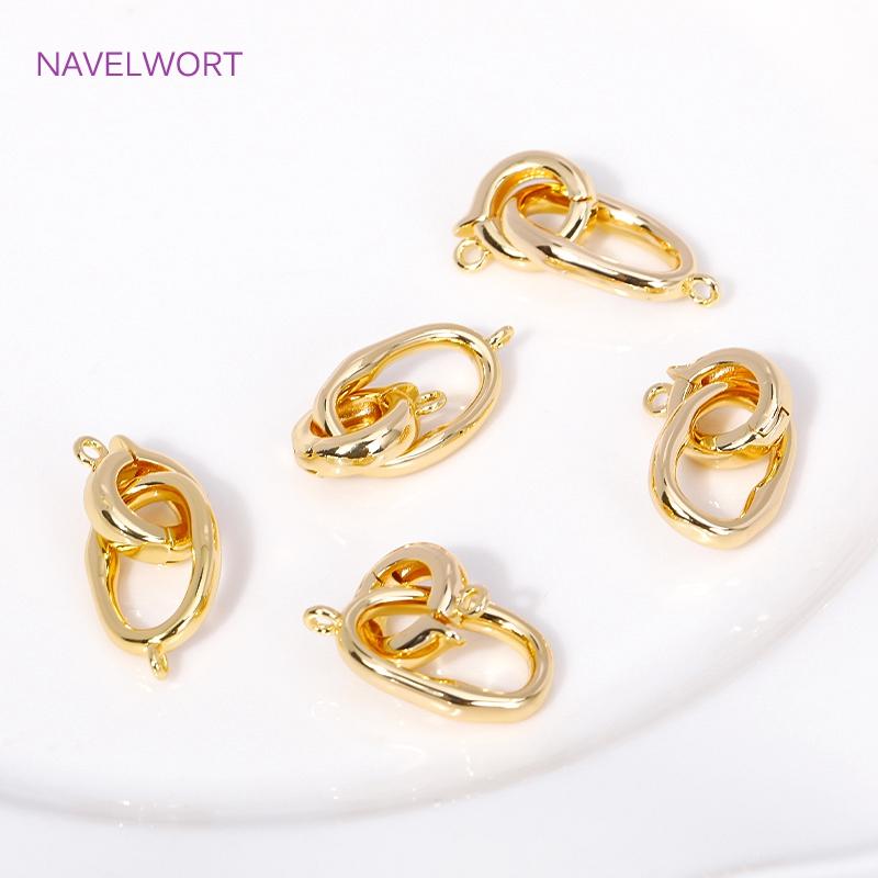 18K Gold Plated Pearl Clasp Connector,Brass Oval Connector Fastener Clasps For DIY Bracelet Jewelry Making Accessories