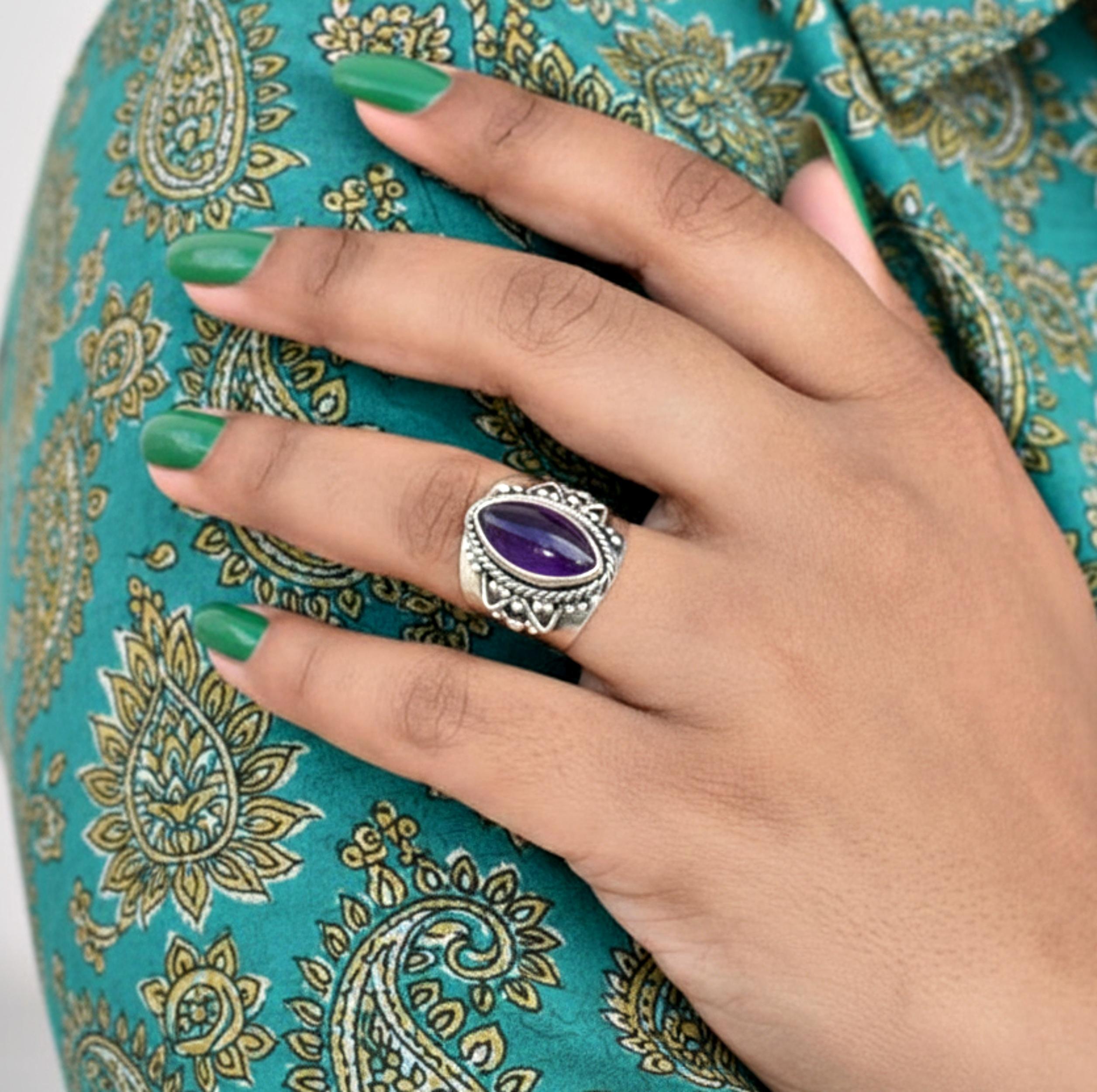 

Кольцо с аметистом маркиза, серебро 925 пробы, коктейльное кольцо для женщин, украшения ручной работы 12 серебряный