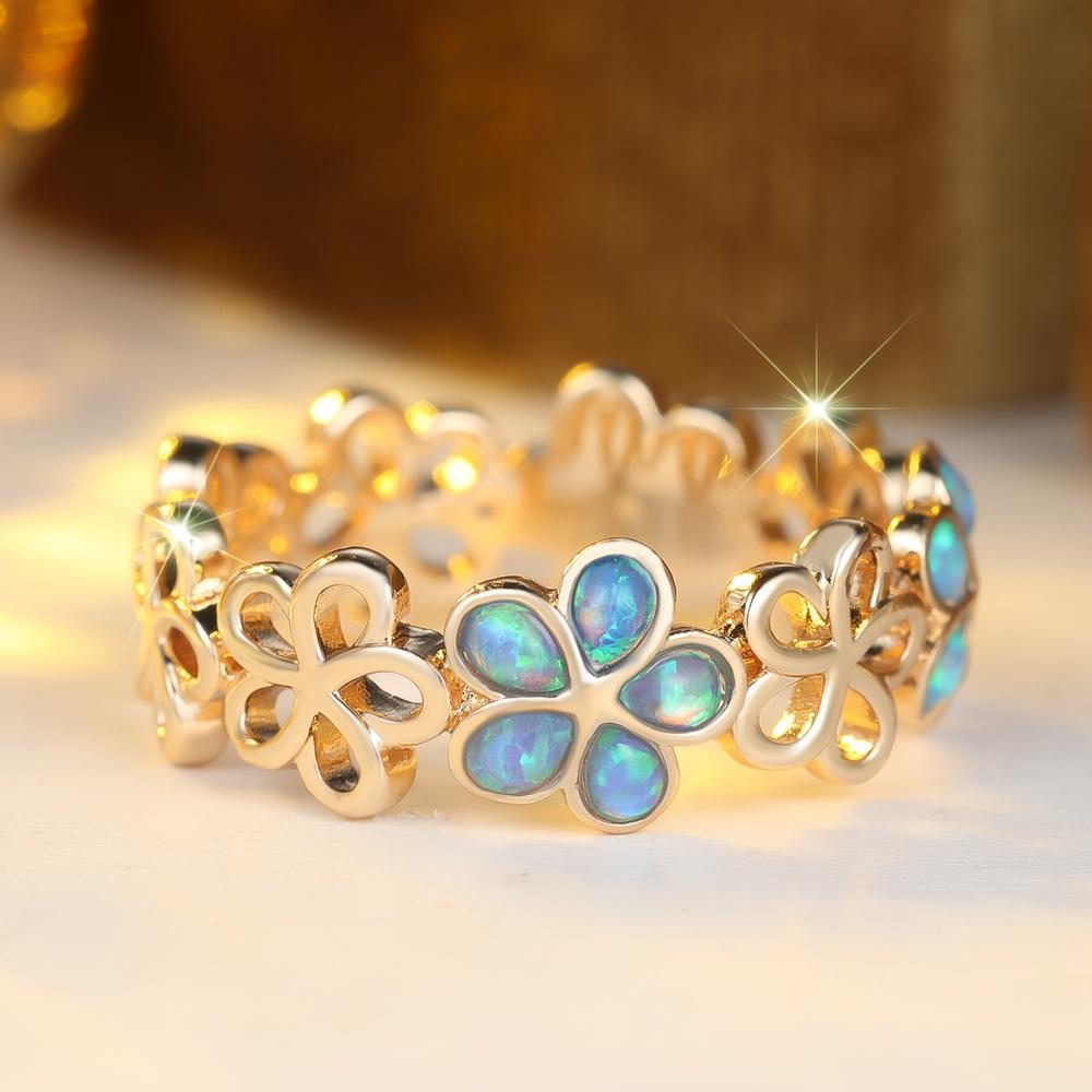 

Роскошные кольца с цветком плюмерии из синего огненного опала для женщин, винтажные обручальные кольца золотого цвета, изысканные ювелирные украшения, подарки 10 синий/золотой