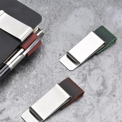 Metal Leather Pen Holder Brass Stainless Steel Pencil Clip Vintage Diary Notebook Pen Holder Loose Leaf Clip