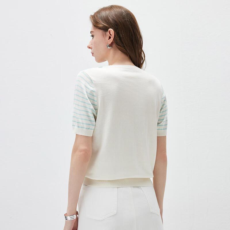 Komeng Boca Women's Mulberry Silk Blend Striped Short Sleeve T-Shirt