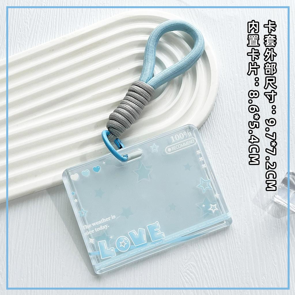 Student Clear Card Case Bus Cards Sleeve Sliding Horizontal Id Card Holder Transparent Employee Work Card Holder with Lanyard