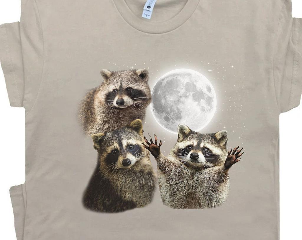 Three Raccoons Vintage Graphic T-shirts, Retro Raccoon Moon Tshirt, Raccoon Lovers, Funny Raccon Tee, Oversized Washed Tee, Raccoon Gifts