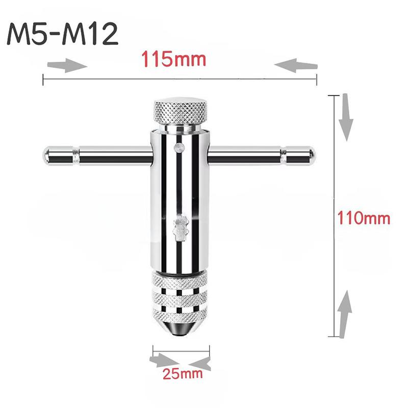 M3-8 M5-12 Adjustable T-Handle Ratchet Hand Tap Holder Wrench Extended Tapping Forward And Reverse Hand Tapping Accessories Tool